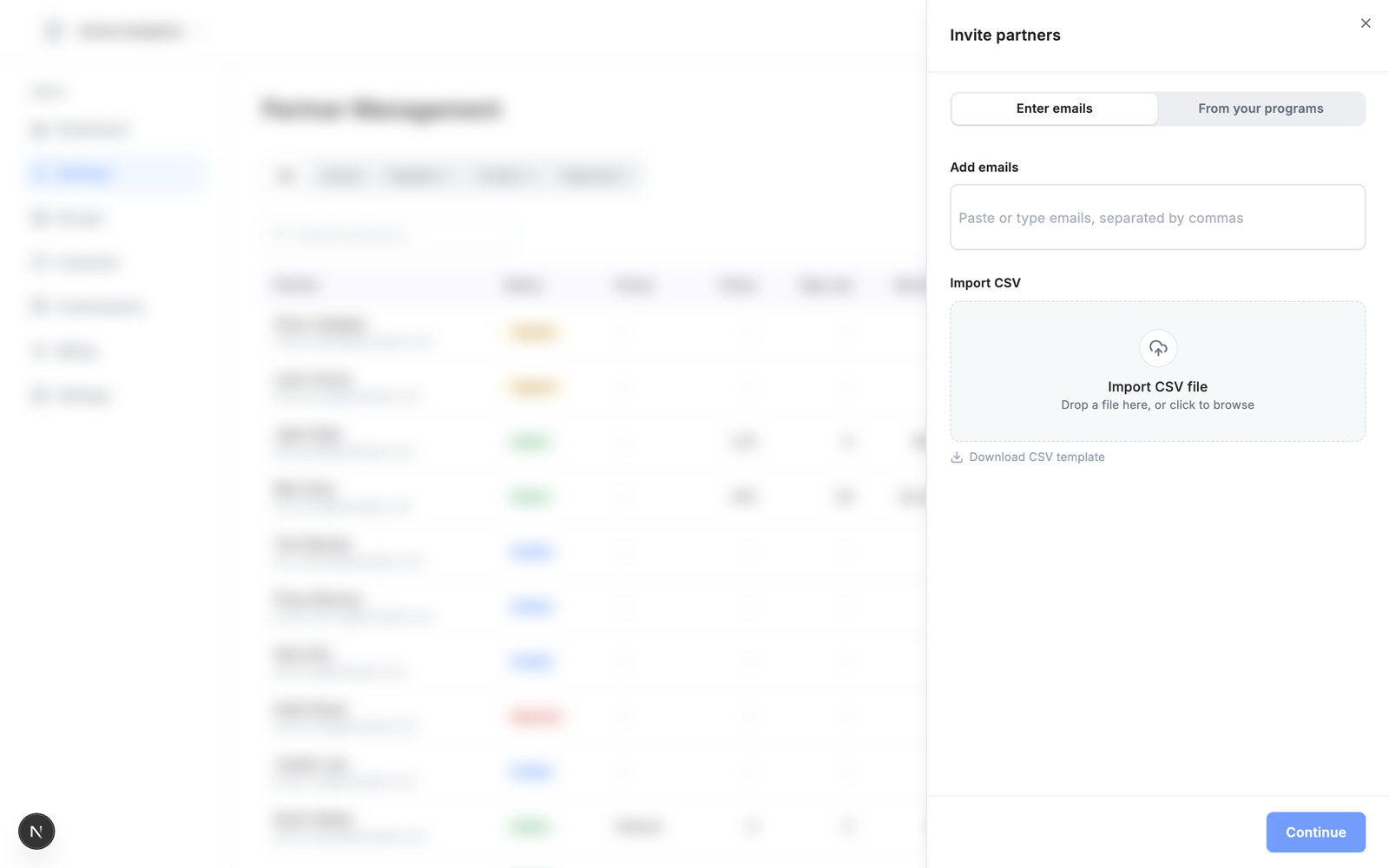Enter emails or import a CSV
